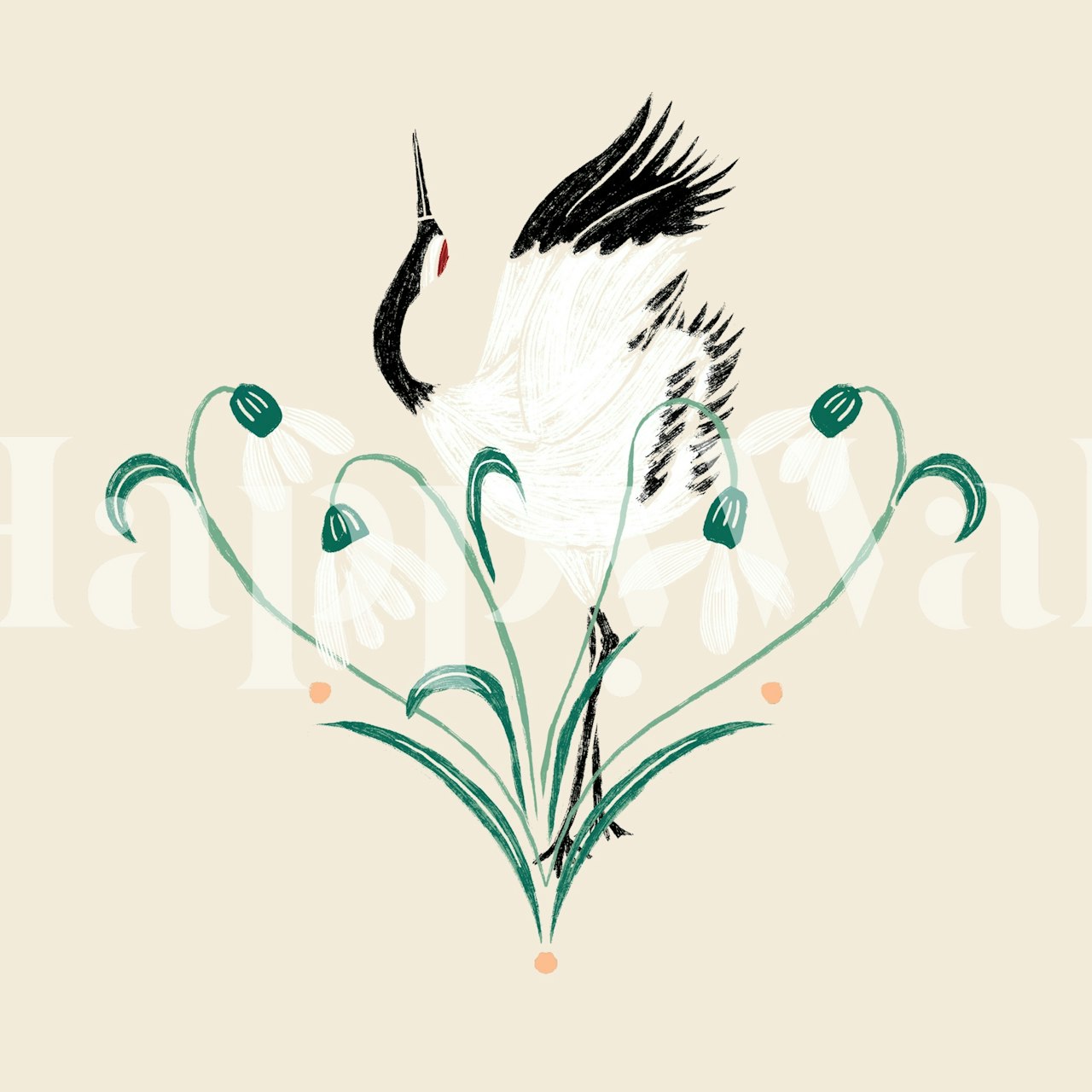 Papier peint Elegant Crane in Blooms dans une pièce élégante