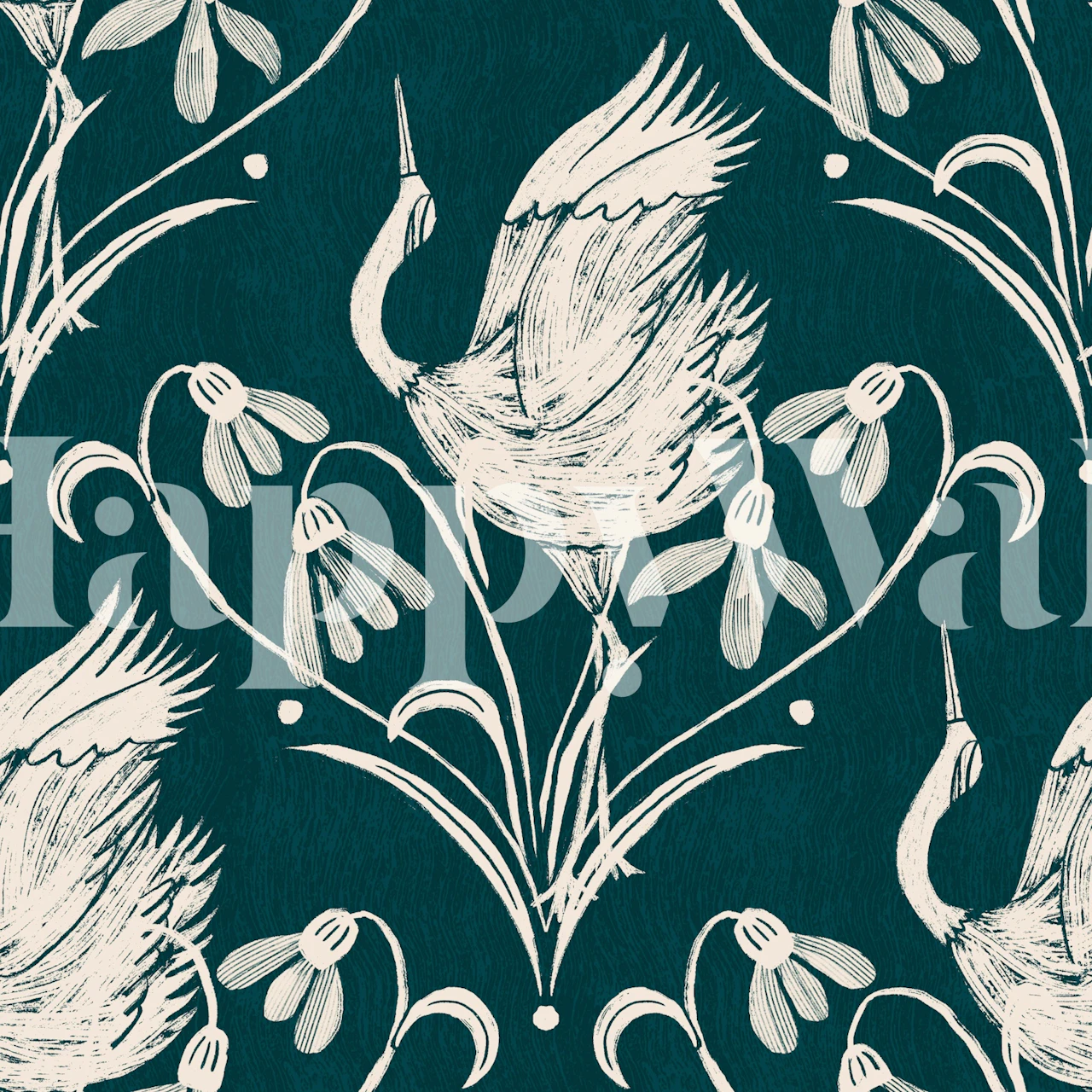 Elegant Crane-Tapete in einem stilvollen Raum