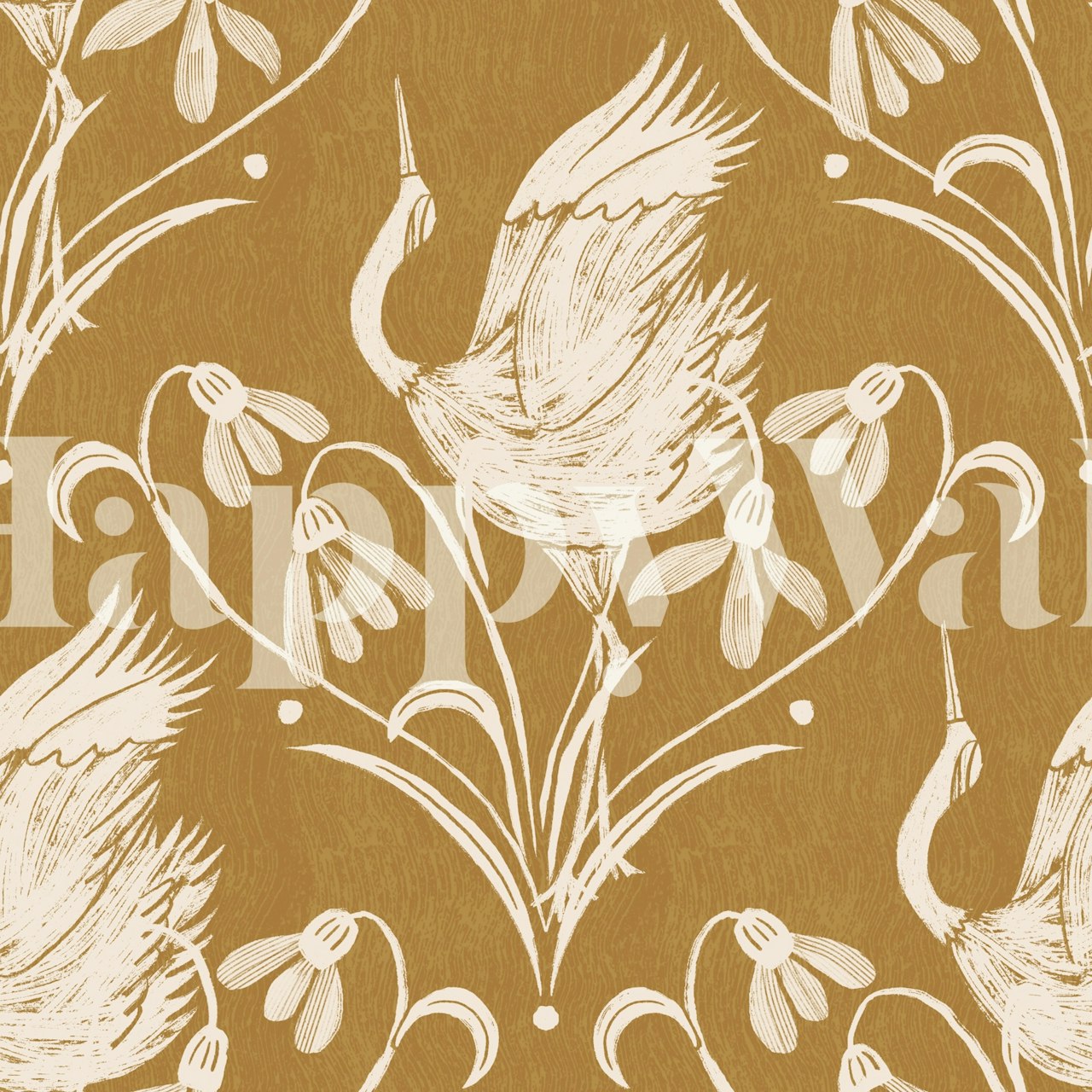 Návrh tapety Vintage Crane Elegance v místnosti