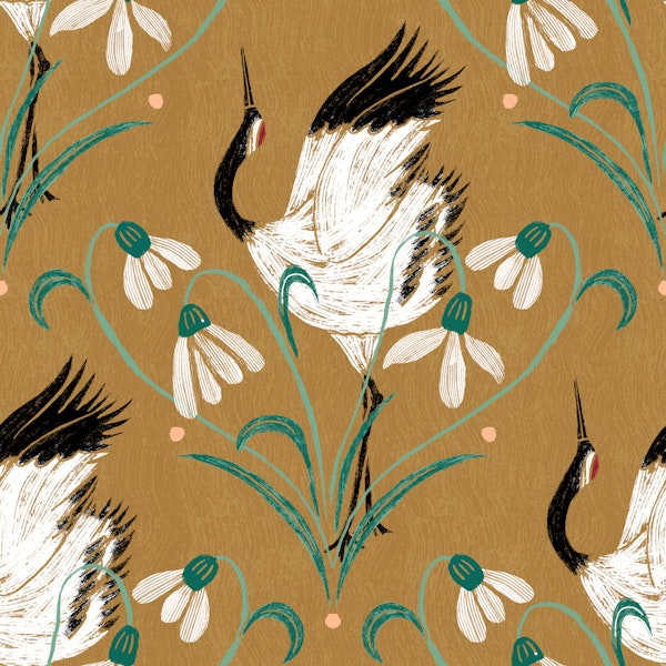 Elegant Cranes on Ochre