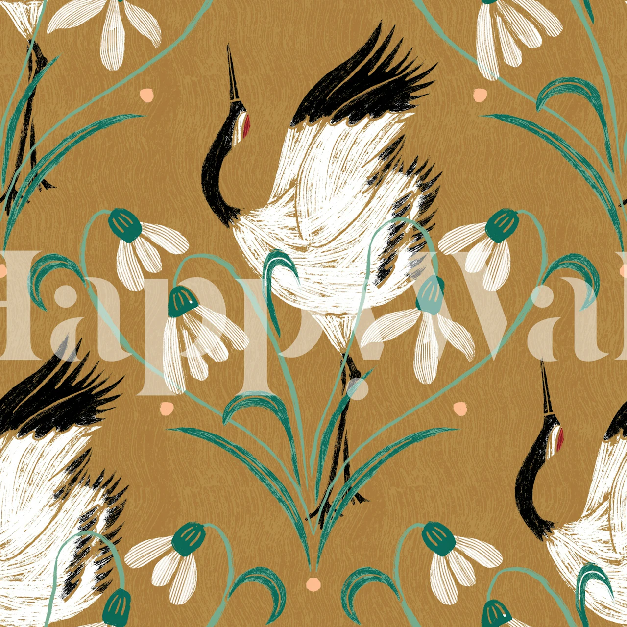 Elegant Cranes on Ochre tapetdesign