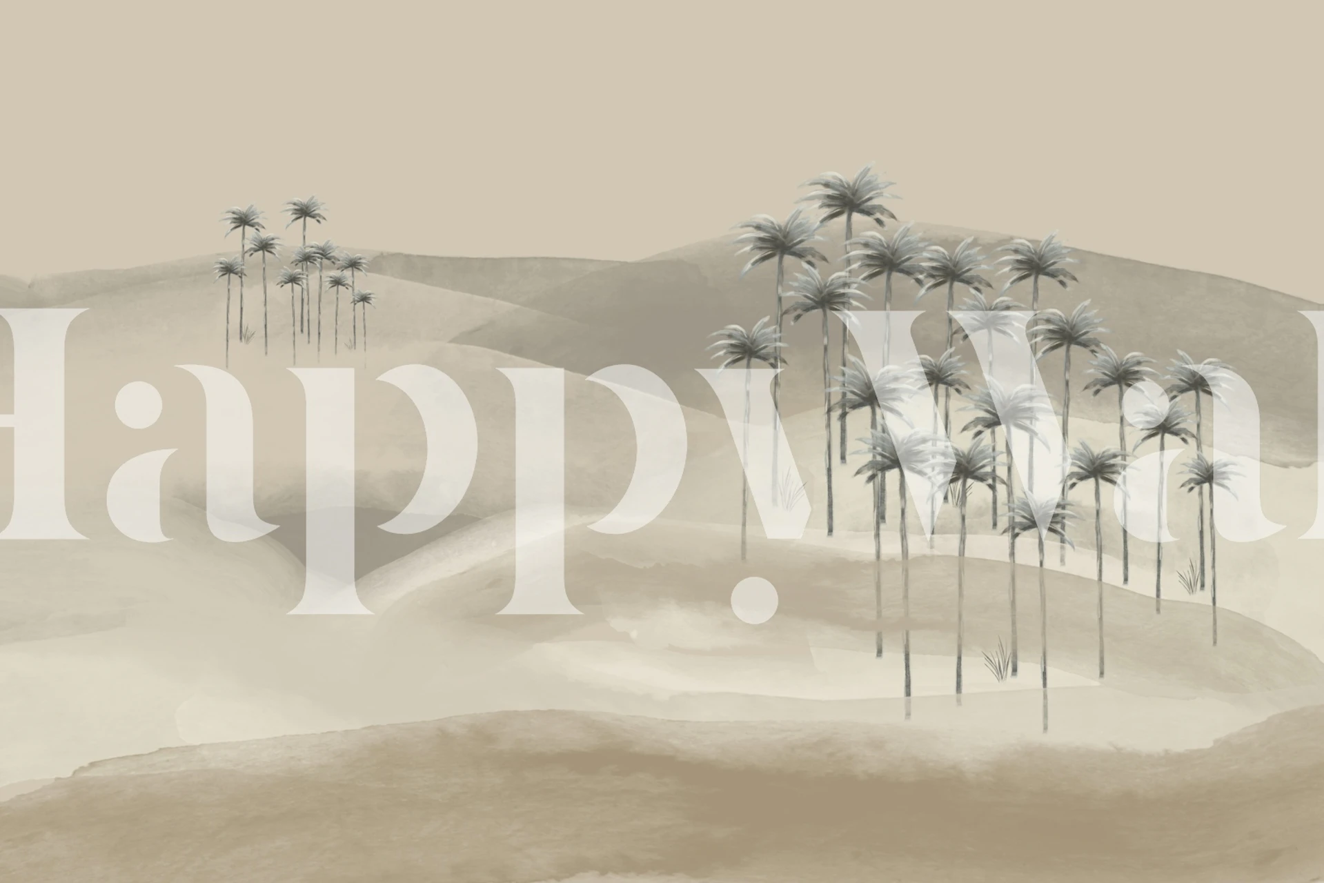Neutral tones wallpaper with palm trees and soft hills