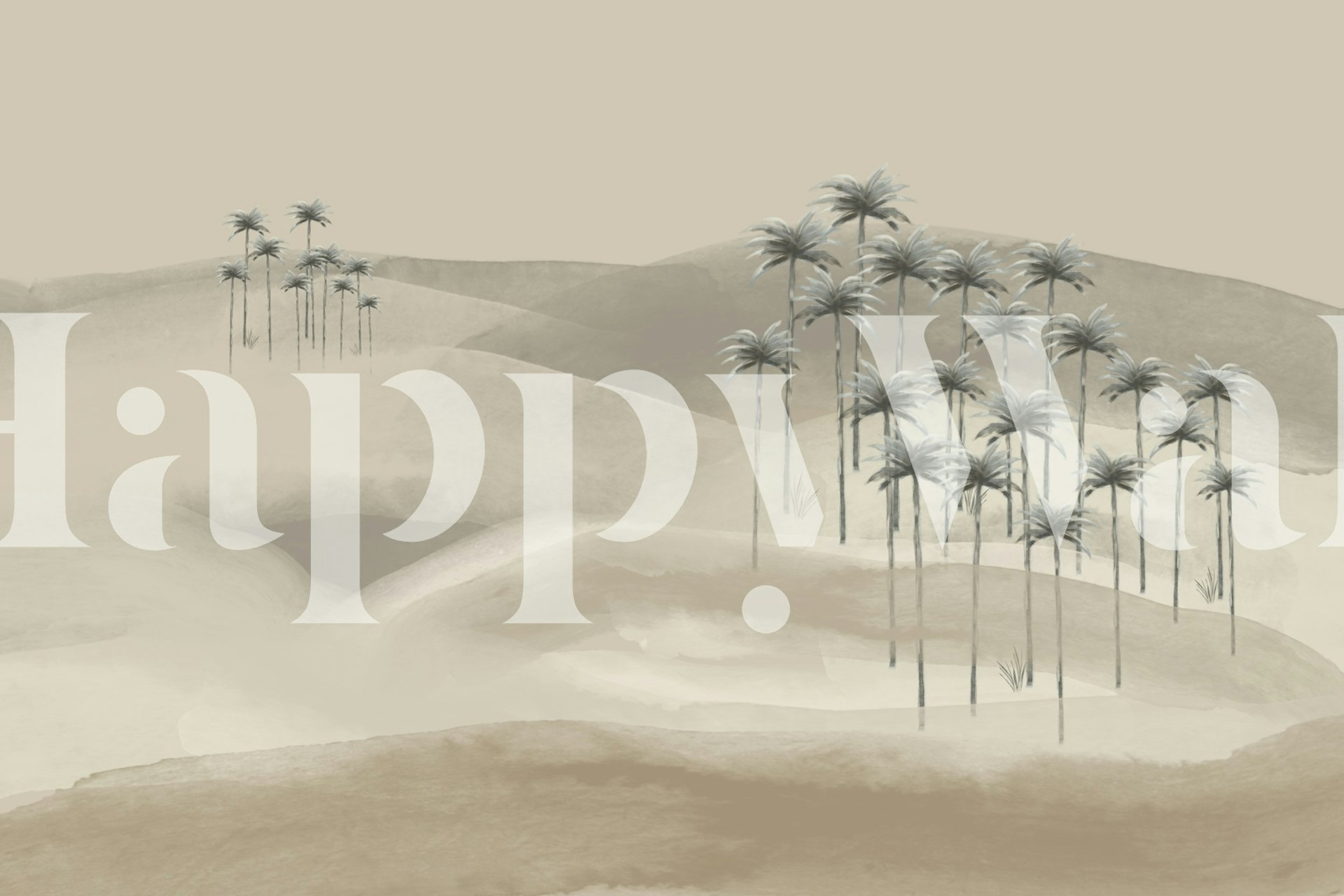 Neutral tones wallpaper with palm trees and soft hills