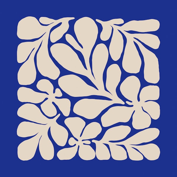 Ivory Leaves on Cobalt Blue