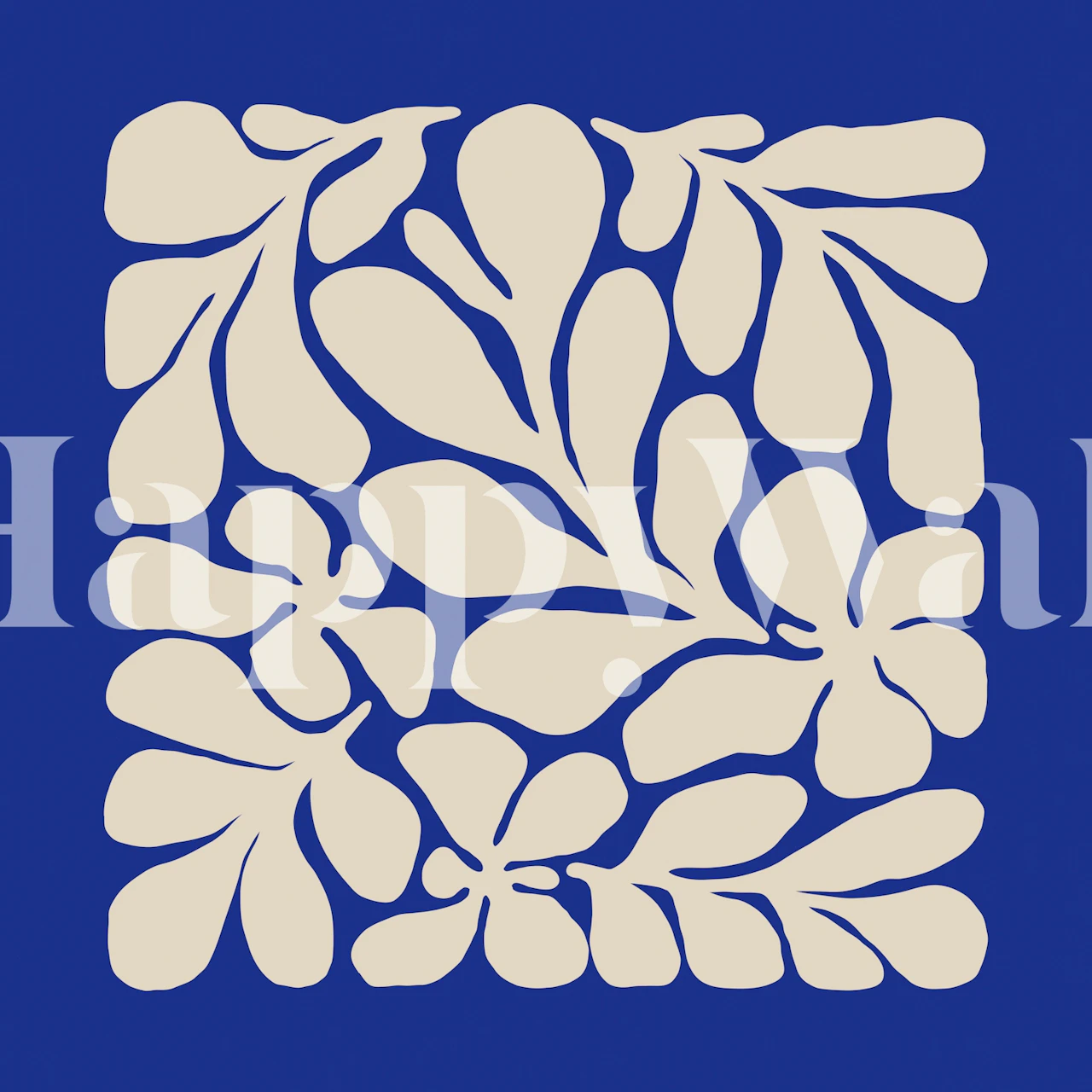 Ivory leaves on a cobalt blue background wallpaper