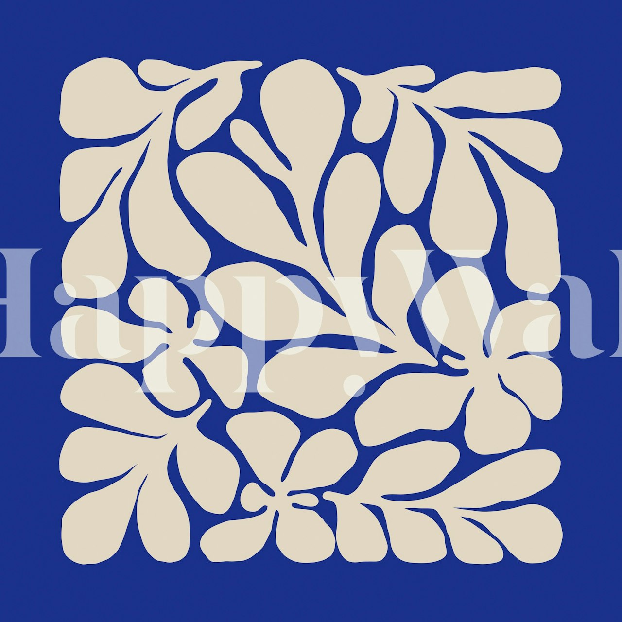 Ivory leaves on a cobalt blue background wallpaper