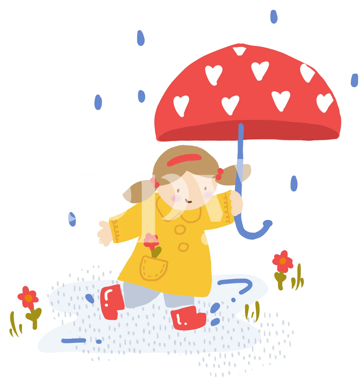 Wallpaper featuring a girl with an umbrella in rain