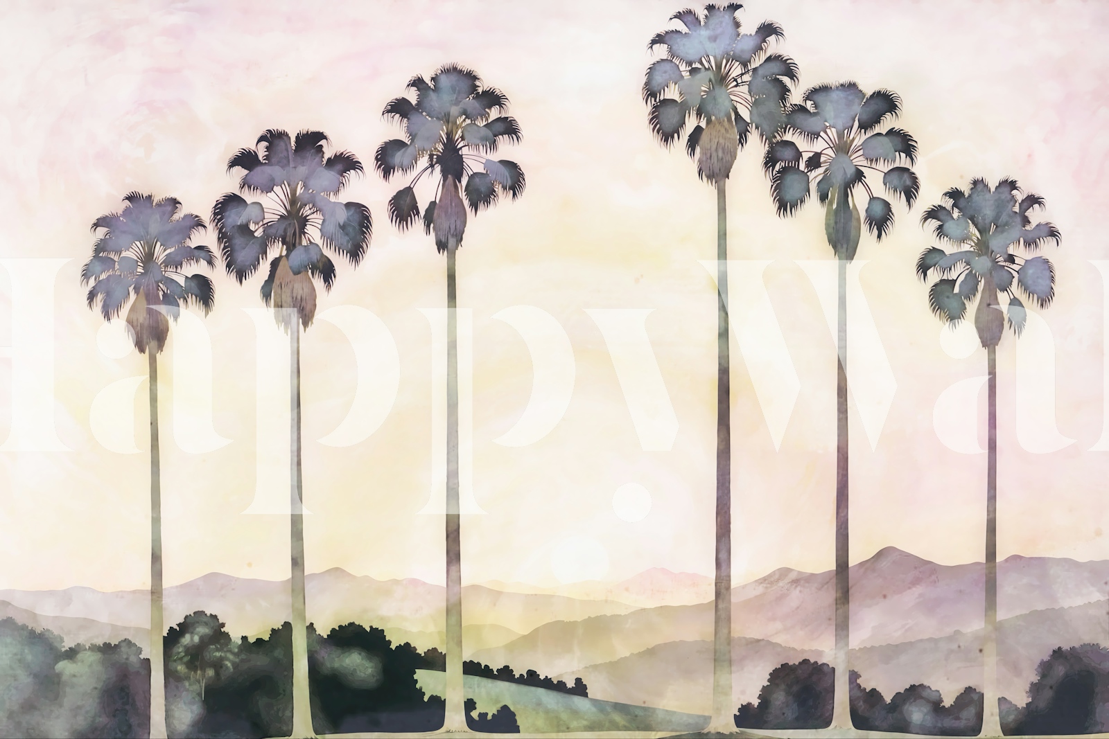 Tropical Palm Oasis Wallpaper in Soft Pastels