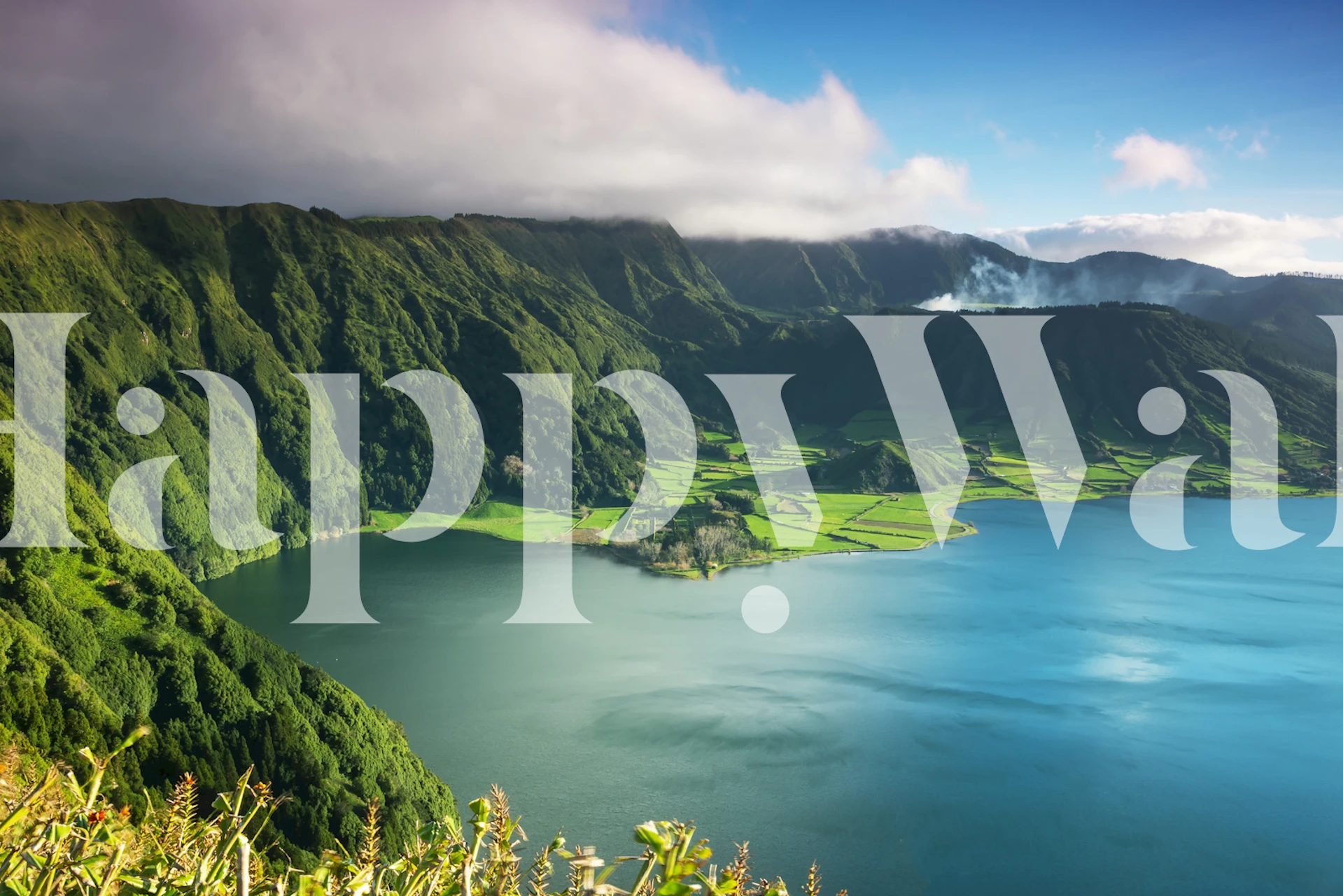 Emerald Crater Lake wallpaper in a room