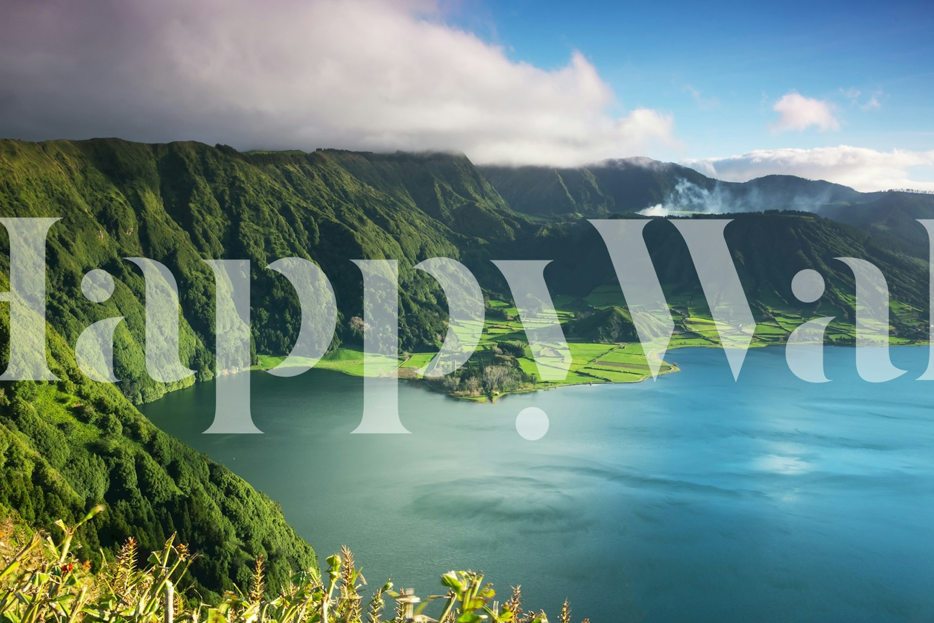 Emerald Crater Lake wallpaper in a room