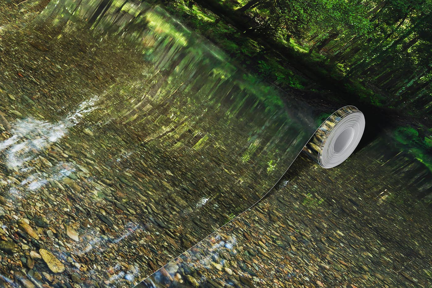 Sunlit Forest Stream wallpaper roll