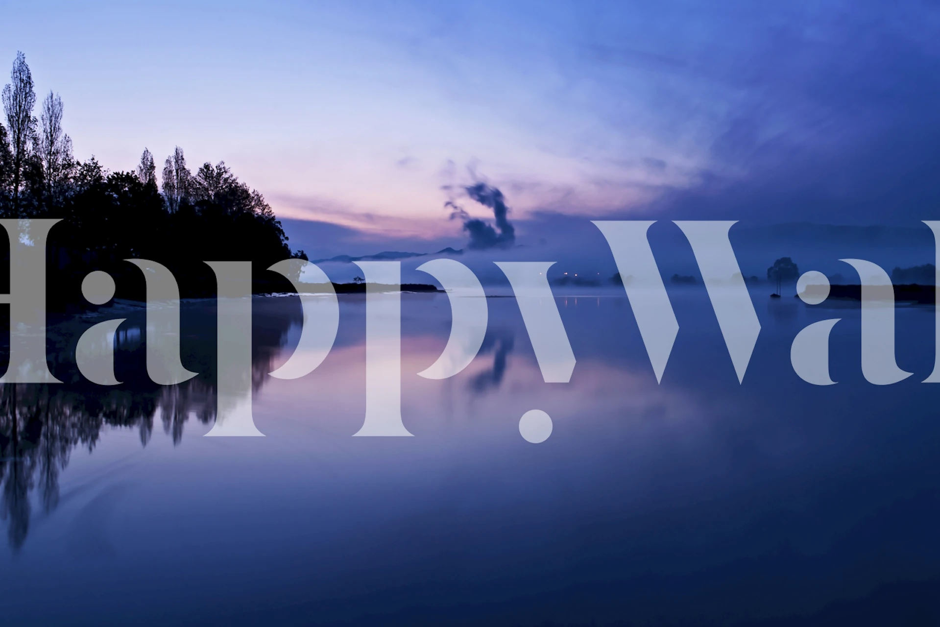 Serene blue nature reflection wallpaper with trees and water