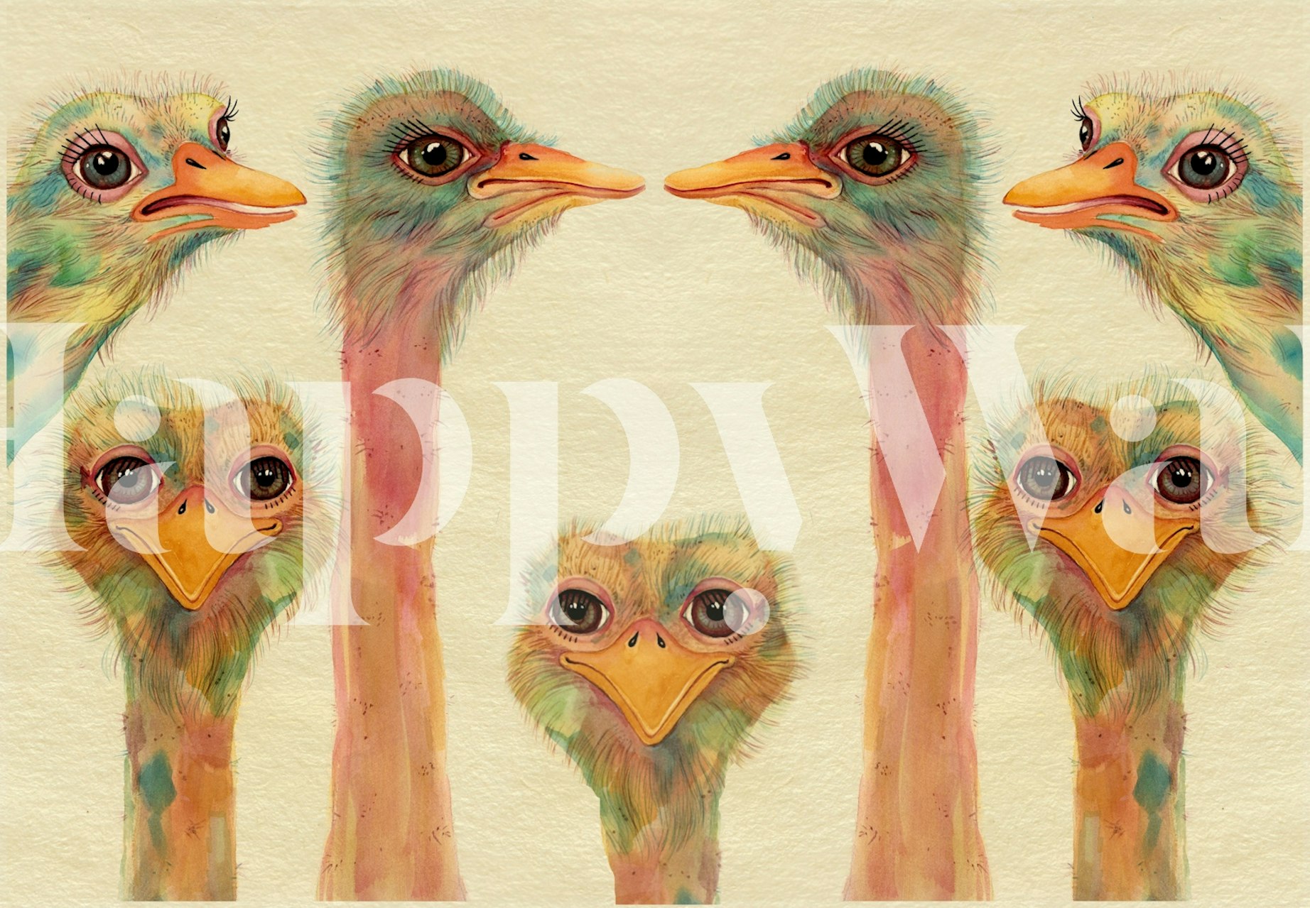 Carta da parati Vibrant Ostrich Gathering in una stanza