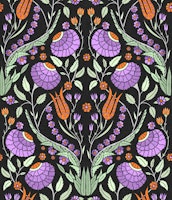 Iznik Night Garden - Purple and Orange - L behang