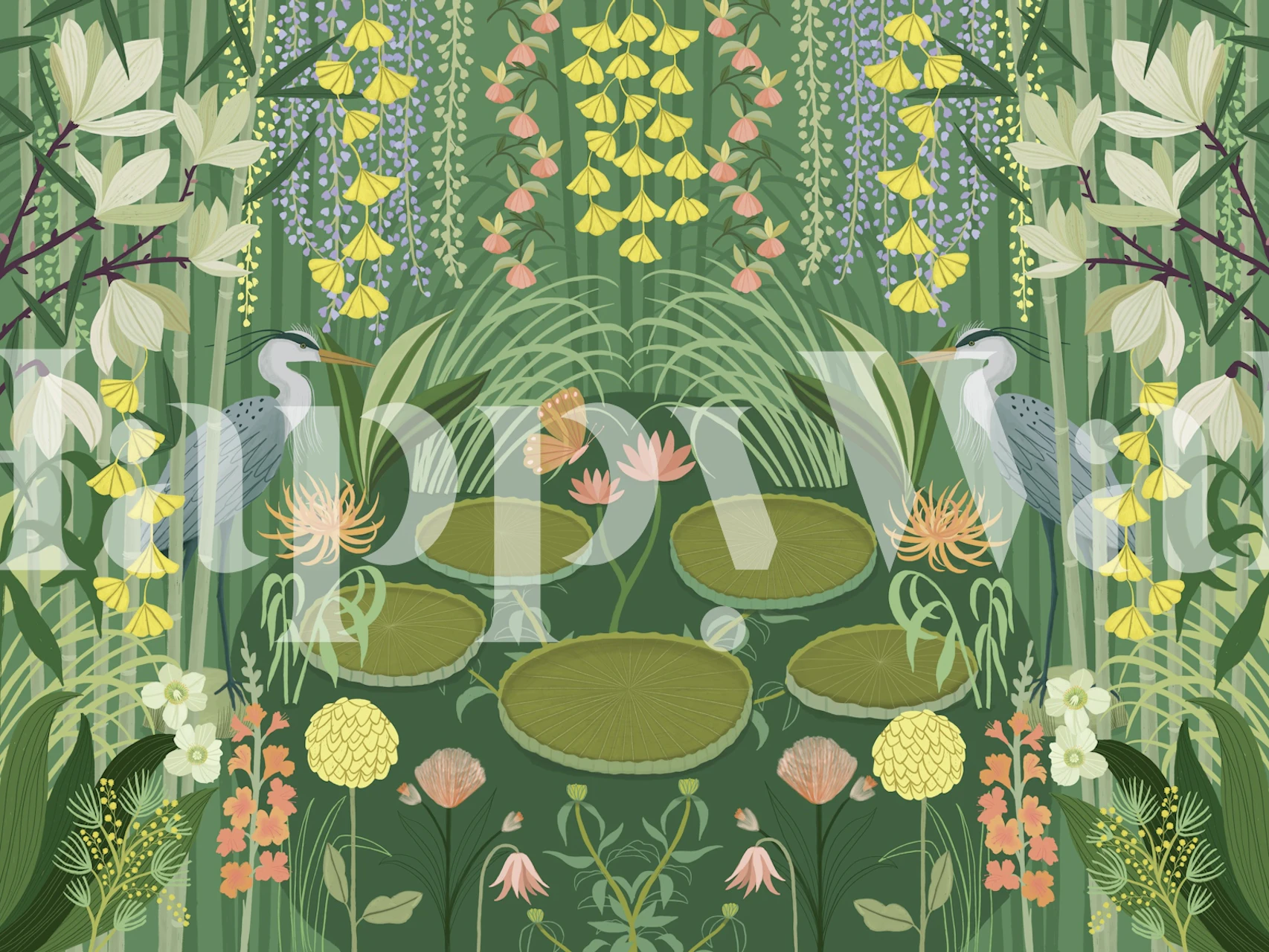 Diseño de papel tapiz Jardin d'eau en una habitación