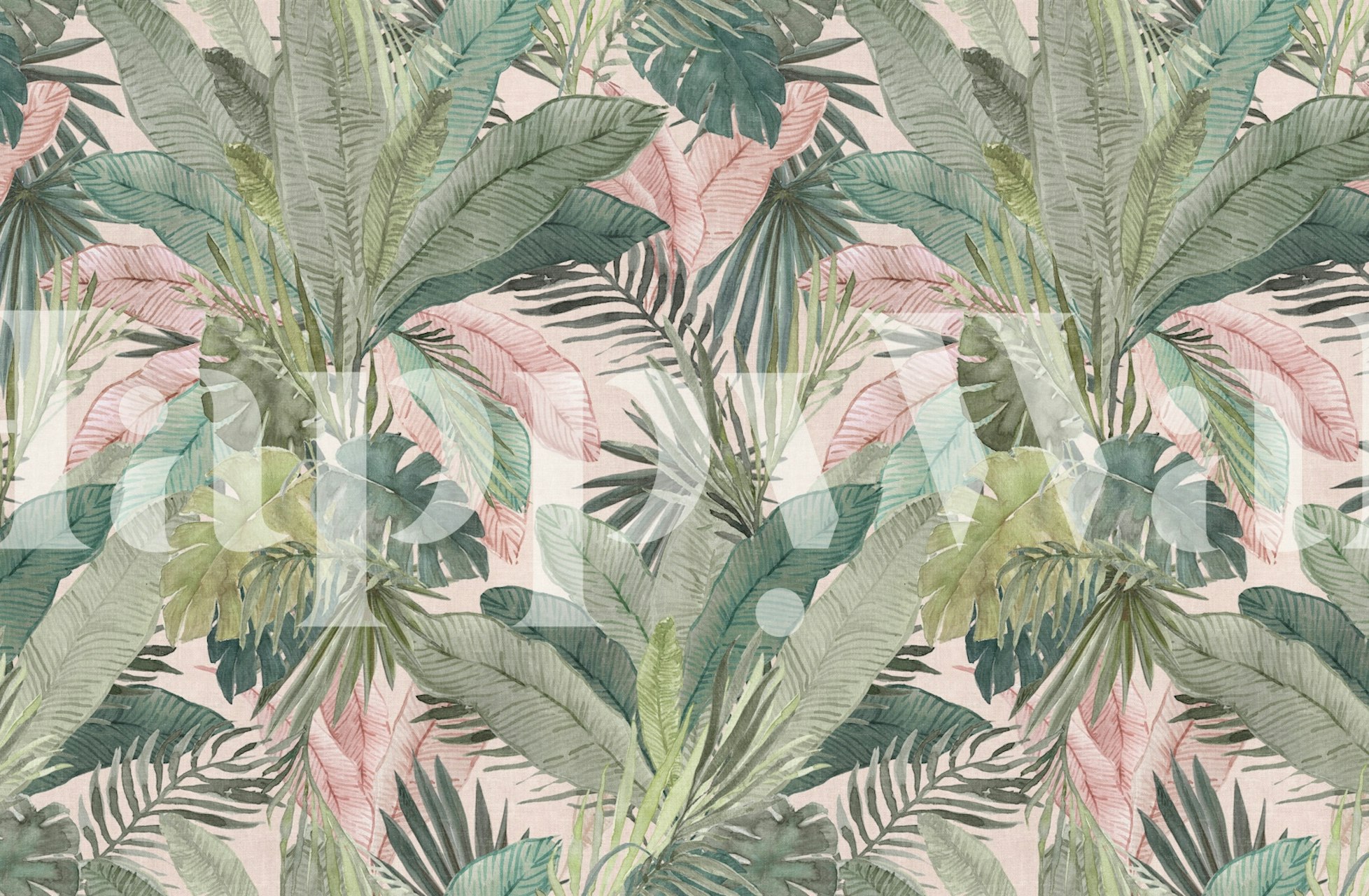 Tropical watercolour Jungle leaves wallpaper in a room