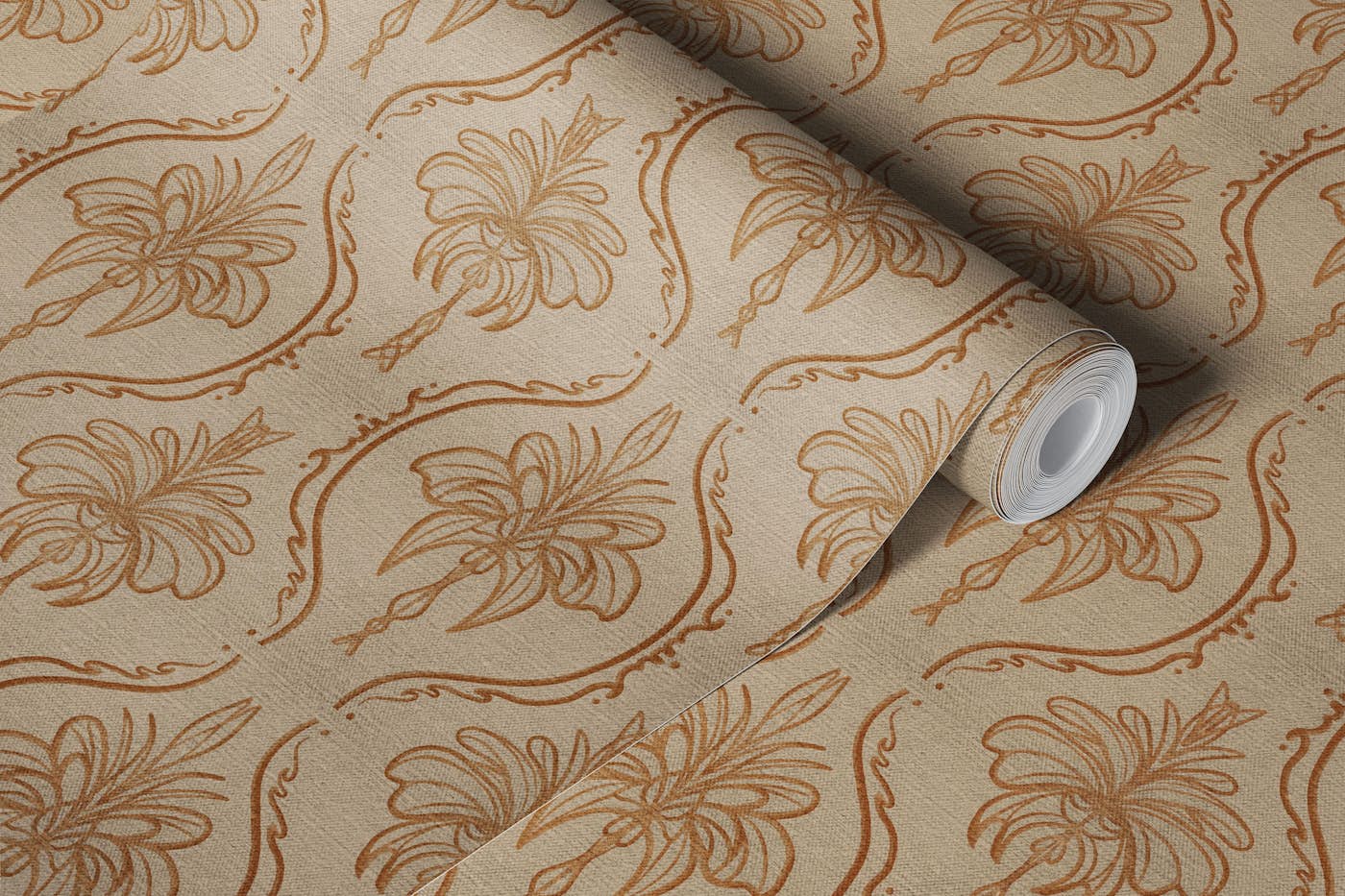 Golden Brocade Damask Jute wallpaper roll
