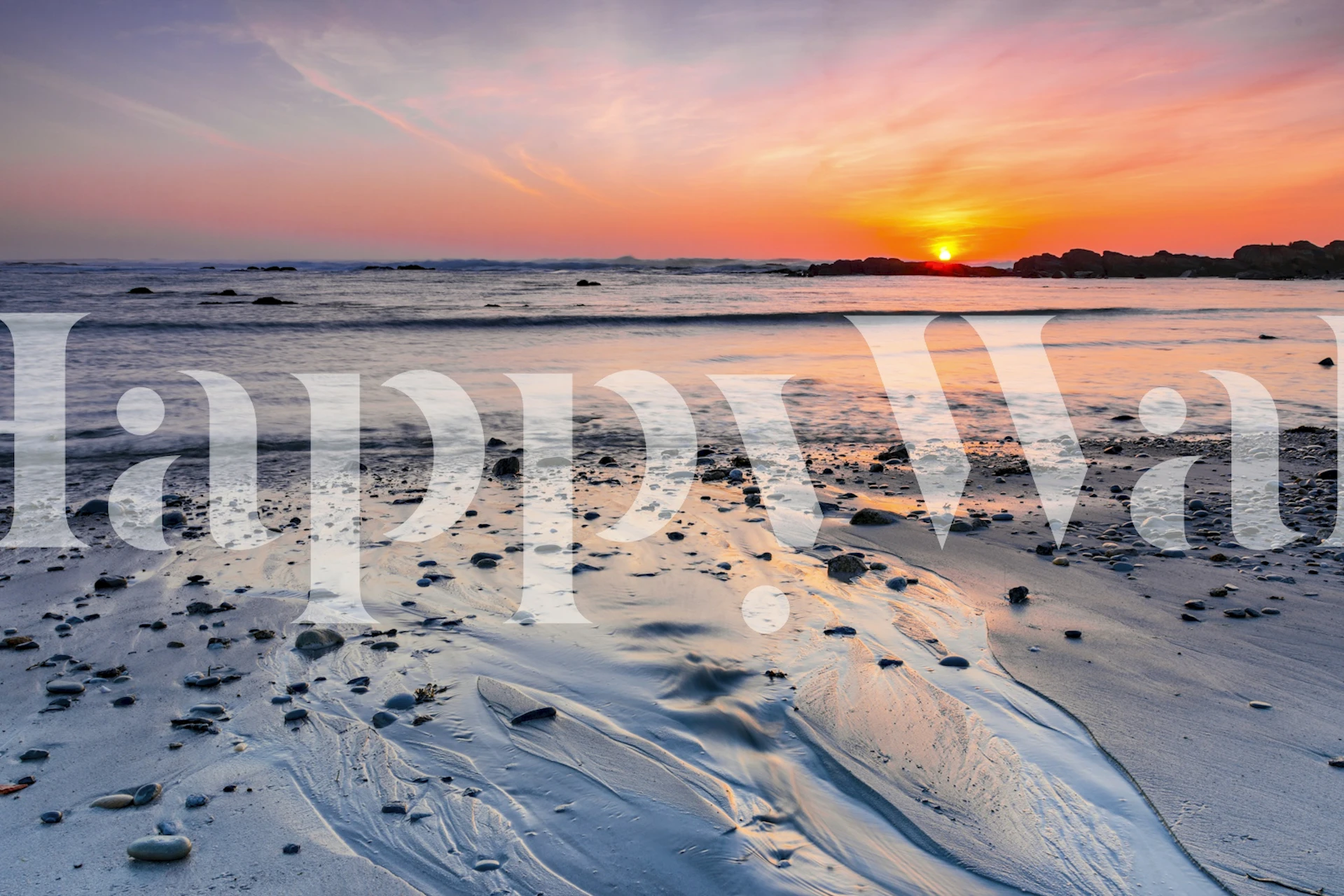 Beach scene with sunset glow, orange and blue colors, nature wallpaper