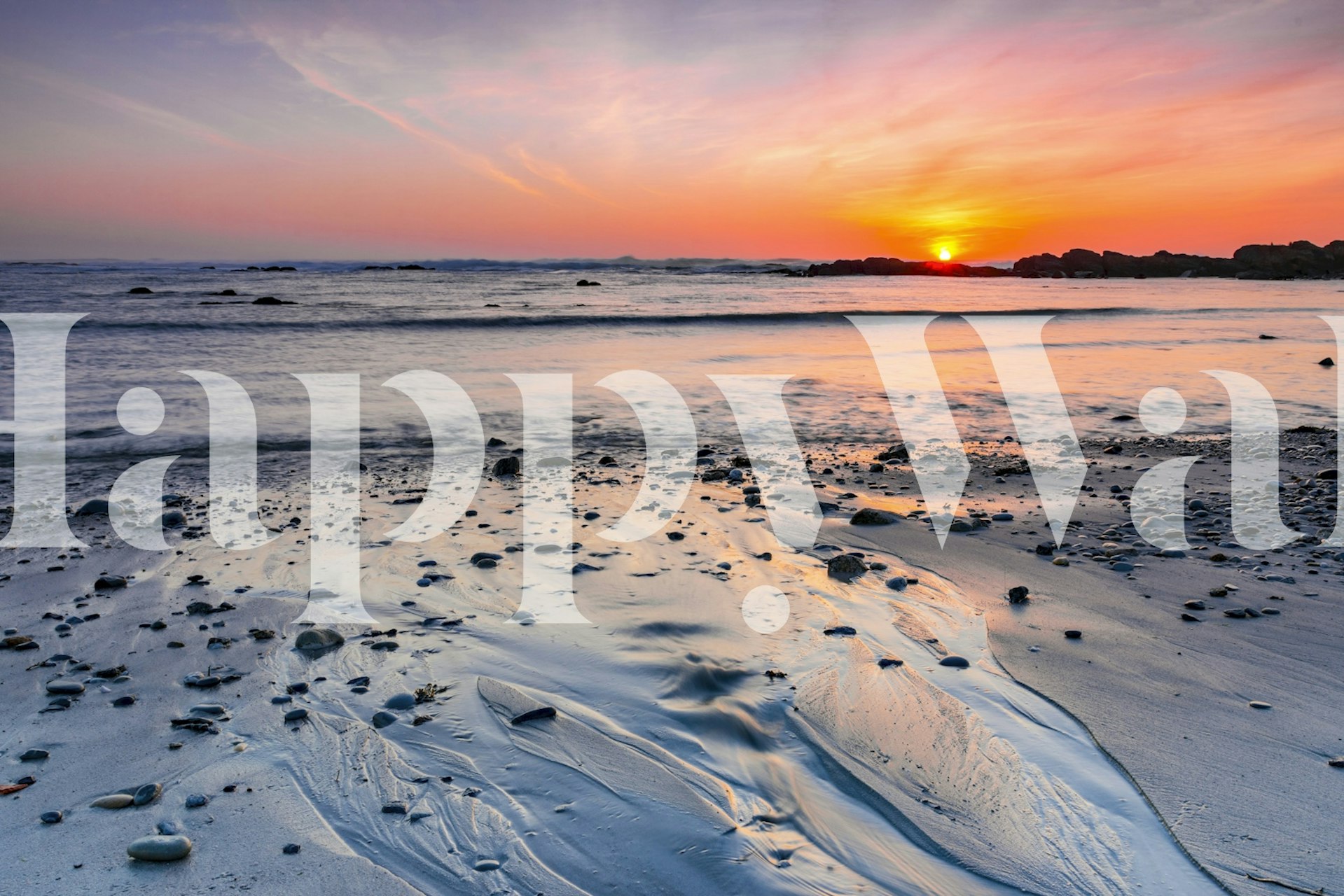 Beach scene with sunset glow, orange and blue colors, nature wallpaper