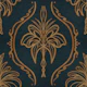 Golden Brocade Damask Petrol Blue