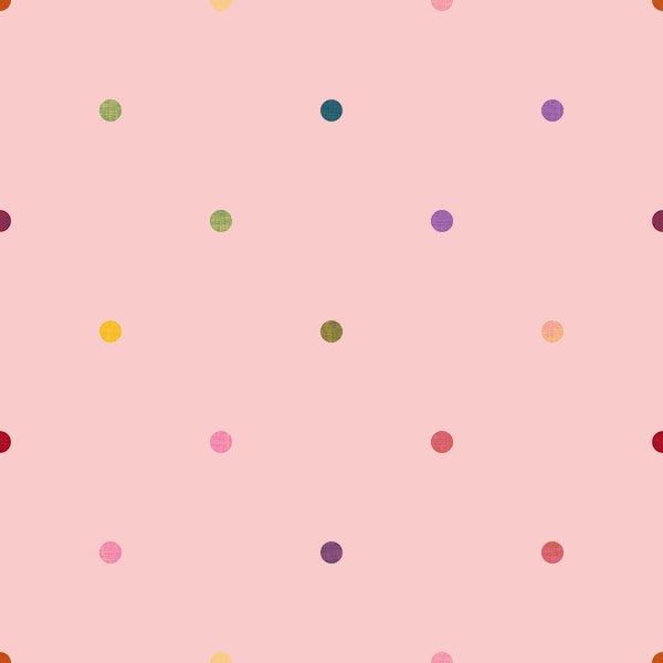 Rainbow Polka Dots on Pastel Pink