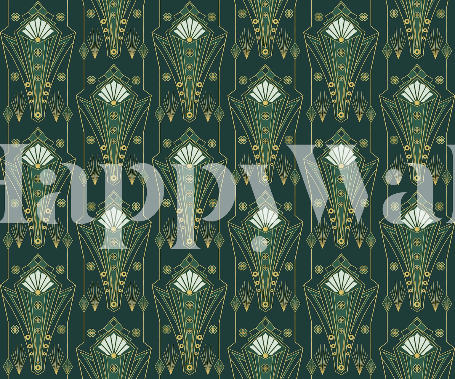 Art Deco green gold wallpaper in a room