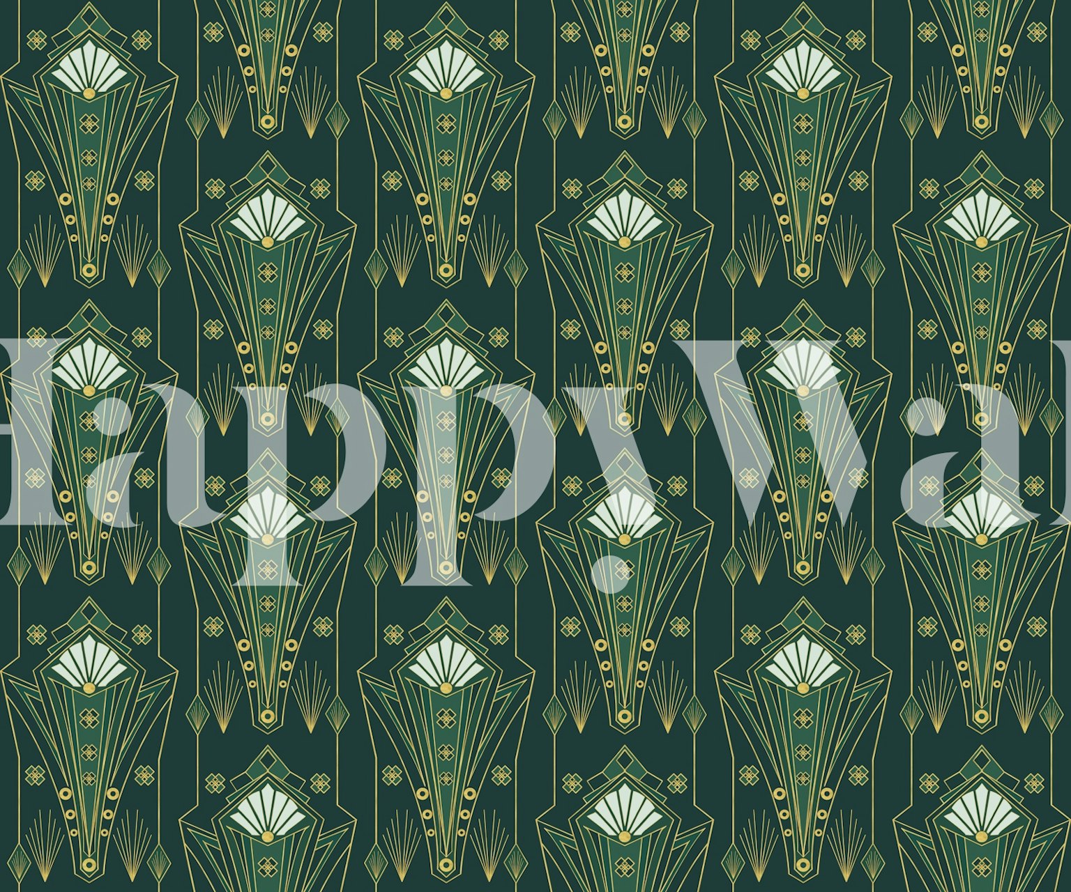Art Deco green gold wallpaper in a room