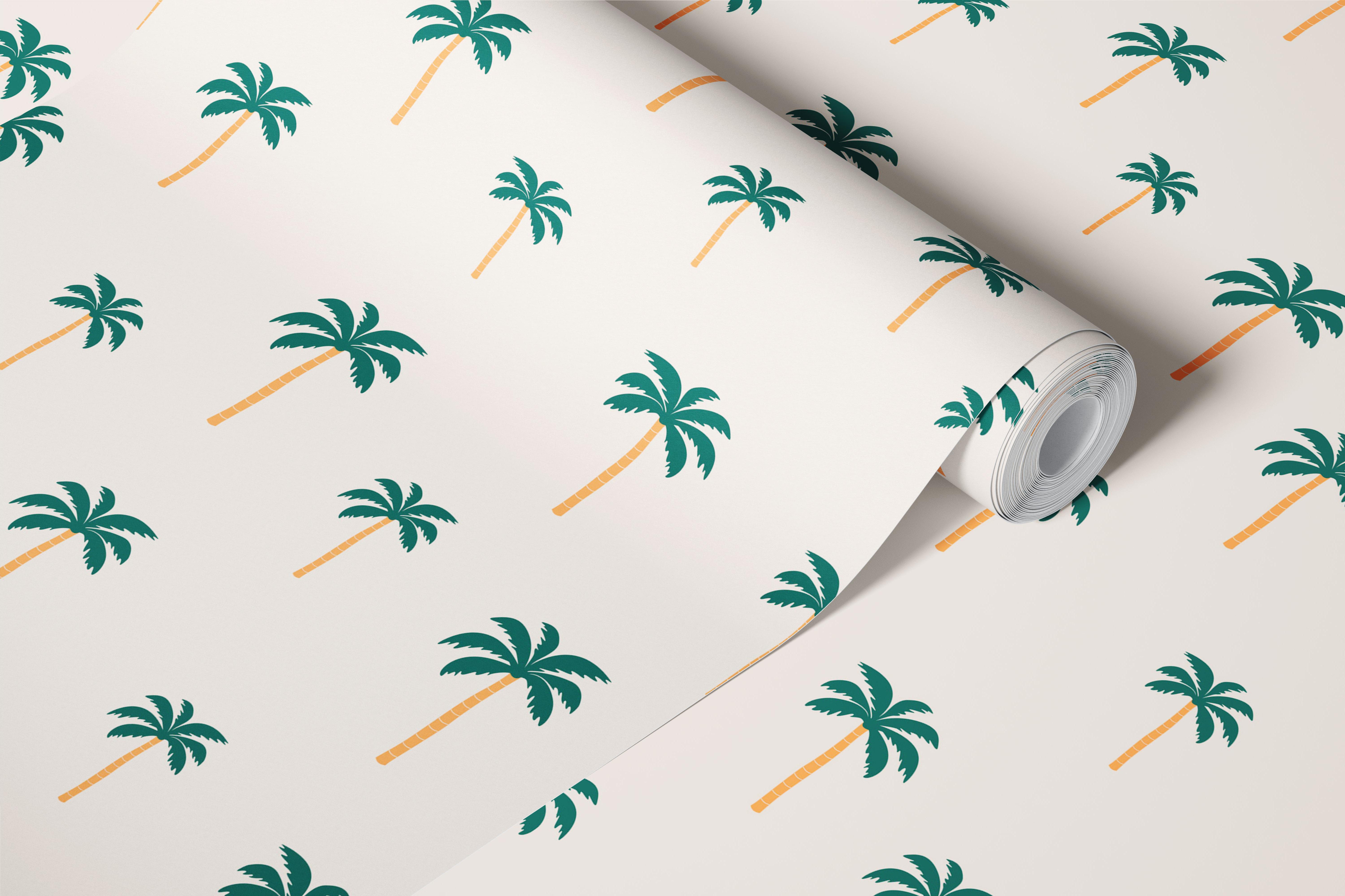 Tropical palm tree pattern in green and beige tones wallpaper