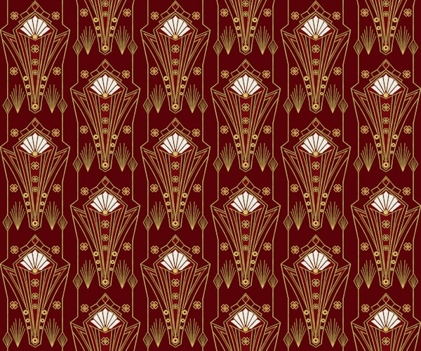 Luxurious Art Deco Deep Red Gold