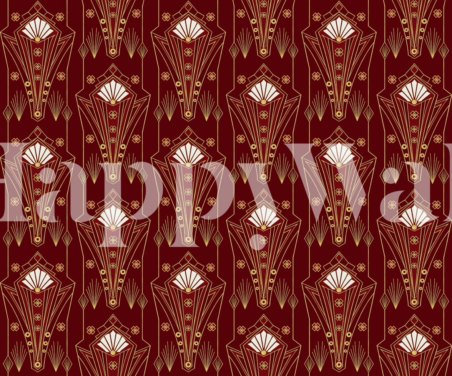 Luxurious Art Deco Deep Red Gold wallpaper in a room