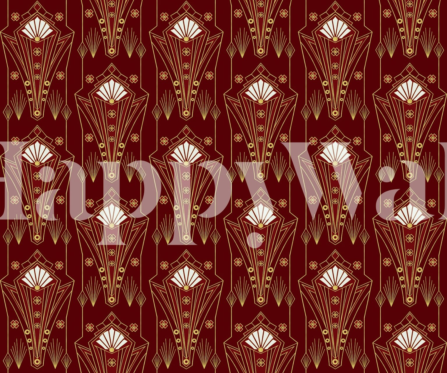 Luxurious Art Deco Deep Red Gold wallpaper in a room