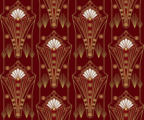 Luxurious Art Deco Deep Red Gold L