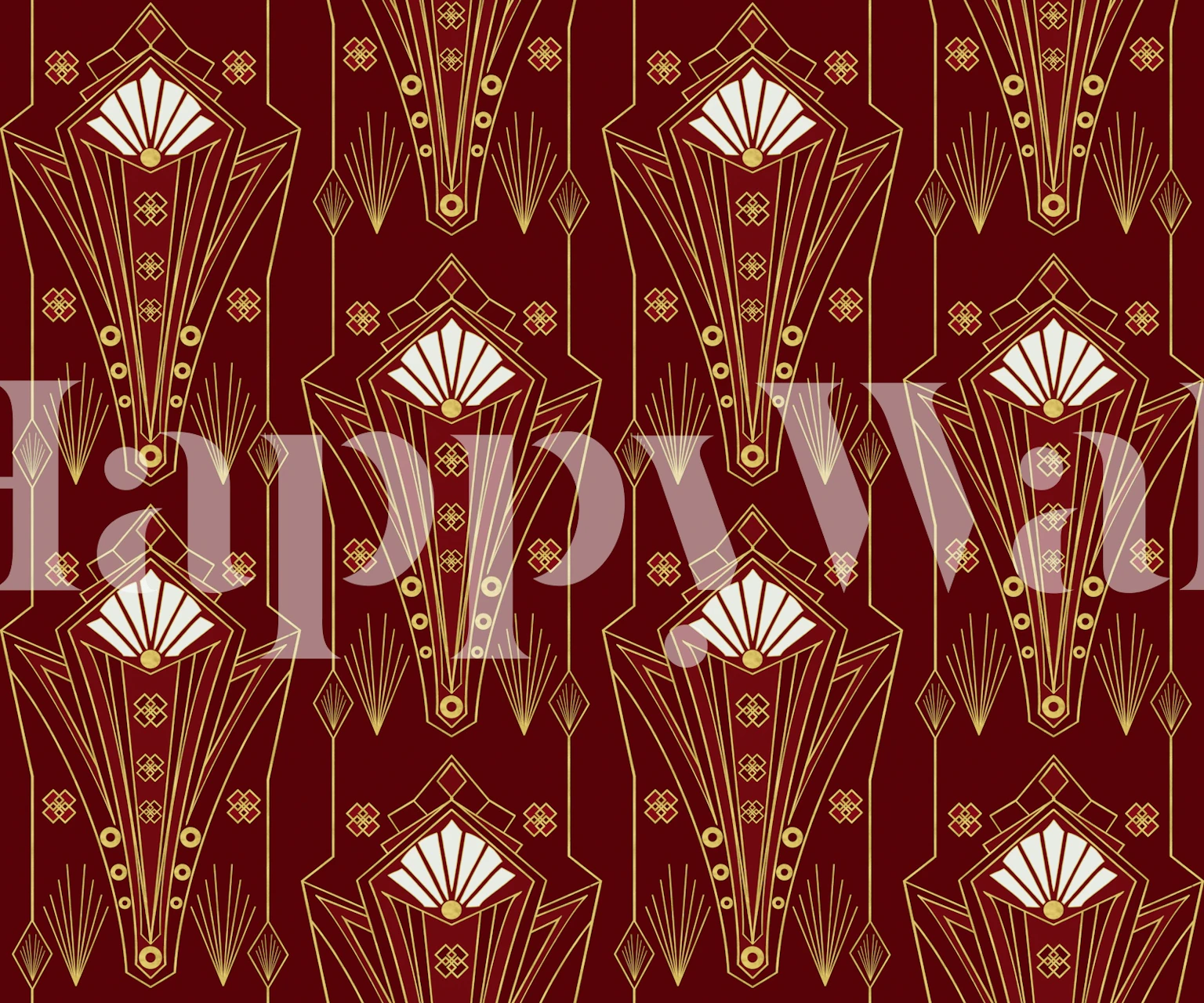 Art Deco design featuring deep red and gold geometric patterns wallpaper