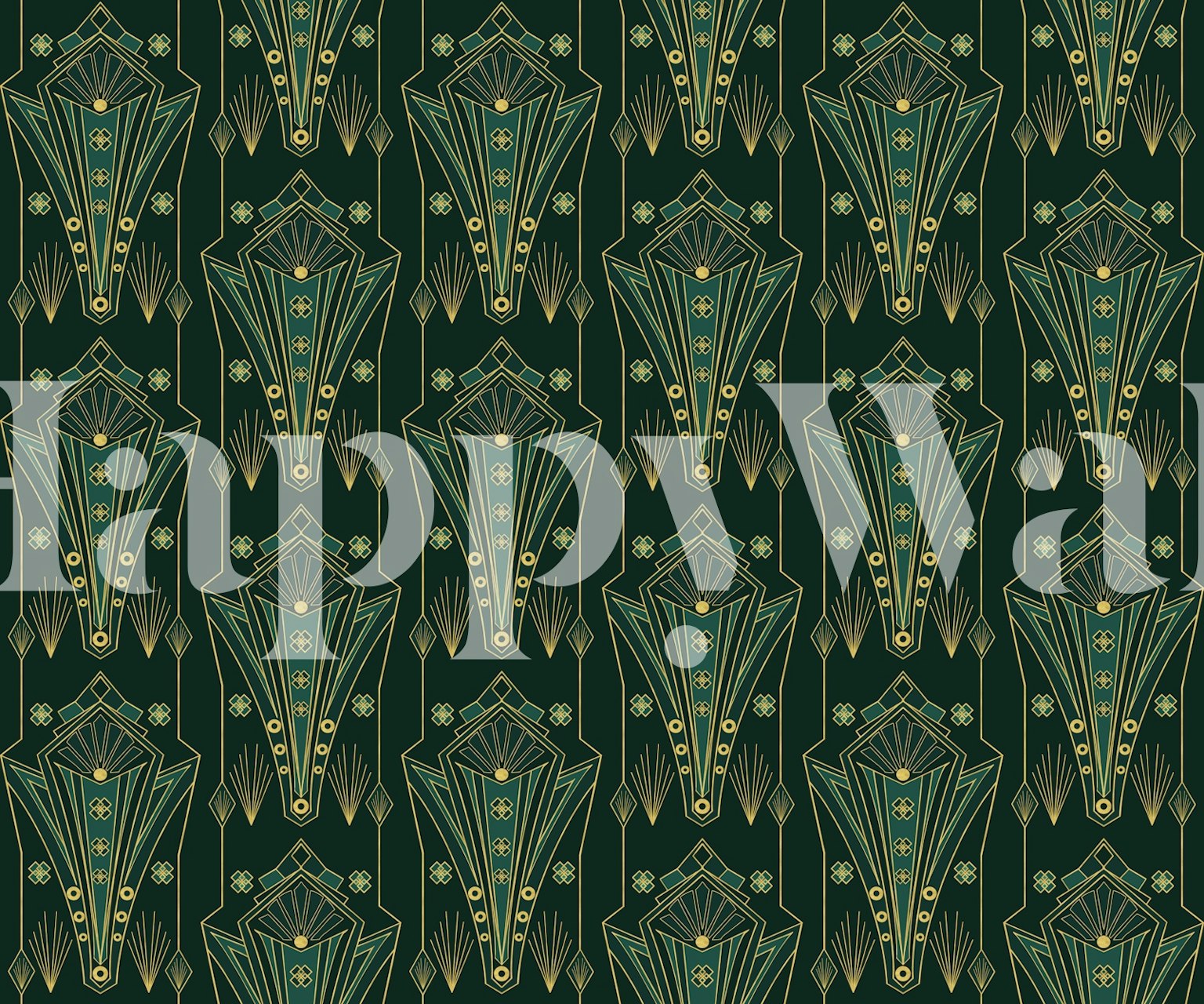 Luxurious Art Deco Dark Green Gold wallpaper in a room
