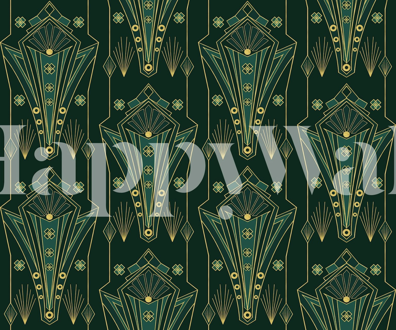 Carta da parati Art Deco dorata e verde scuro Luxurious