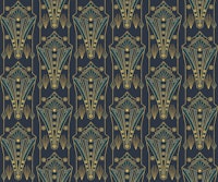 Luxurious Art Deco Naval Blue Gold carta da parati