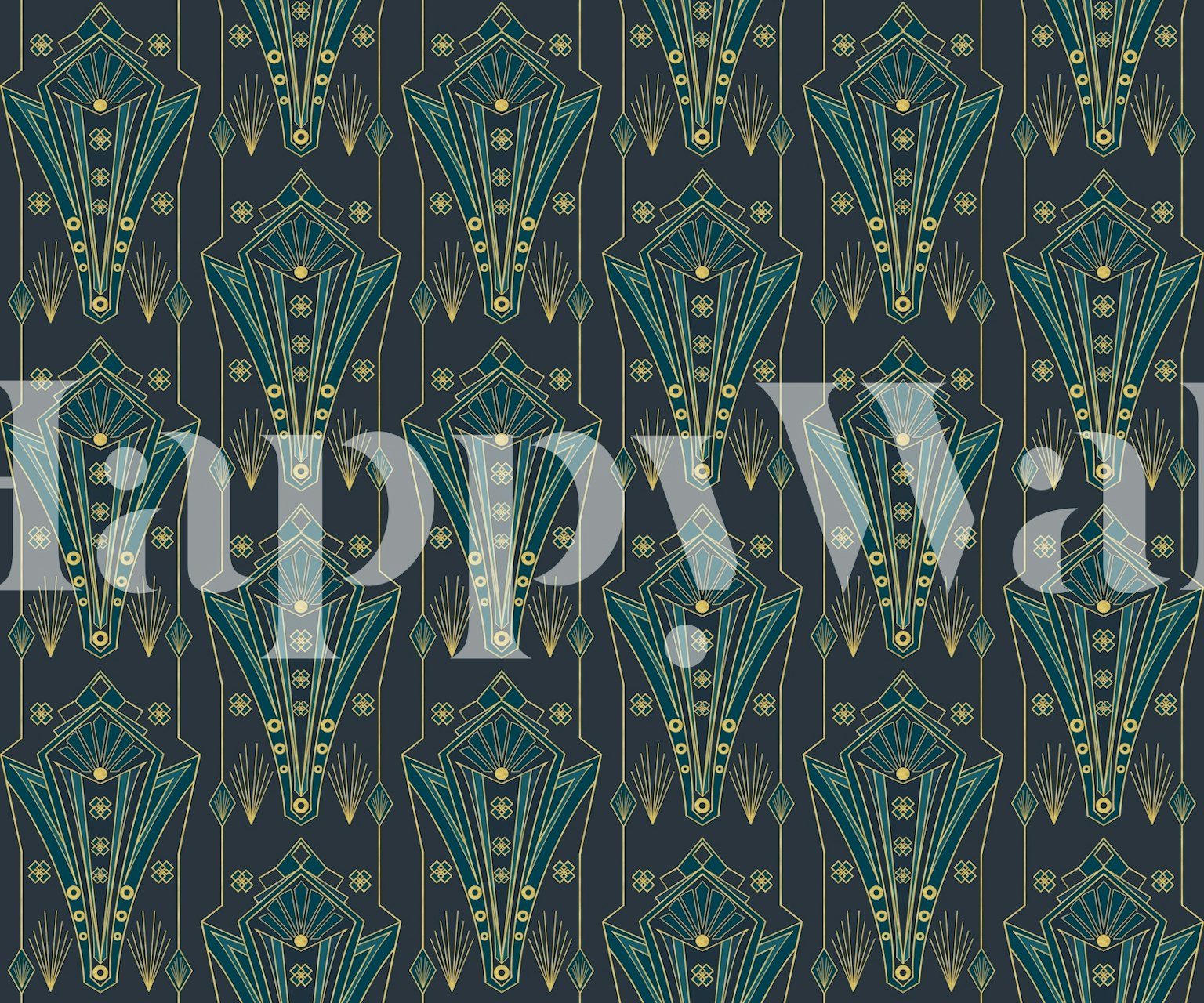 Luxurious Art Deco Naval Blue Gold wallpaper in a room