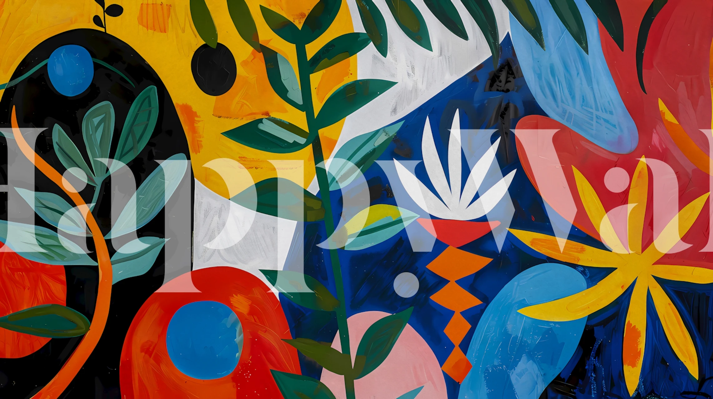 Tropical Garden Burst colorful wallpaper in a room