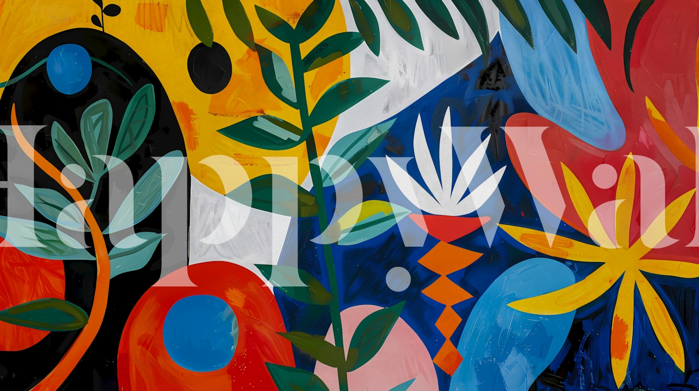 Tropical Garden Burst colorful wallpaper in a room