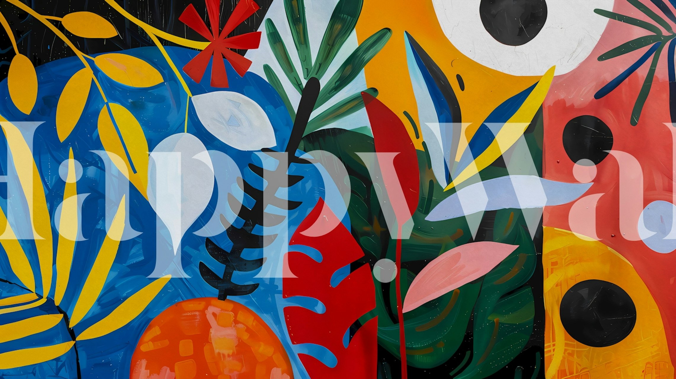 Colorful tropical leaves and flowers on blue background wallpaper