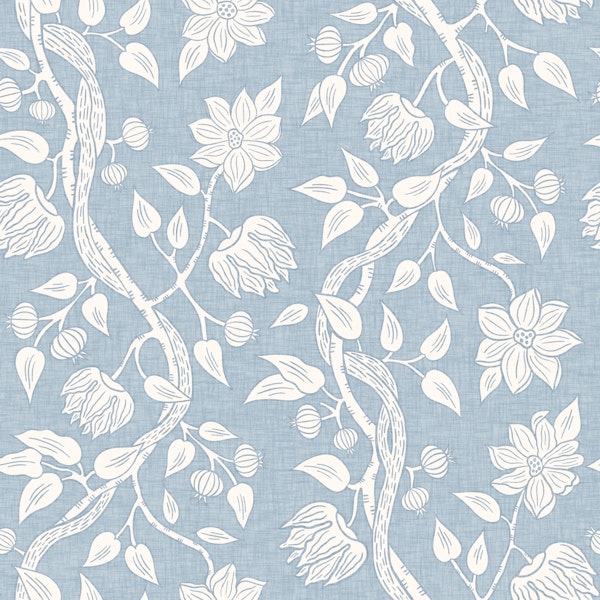 Powder Blue & White Botanical - S