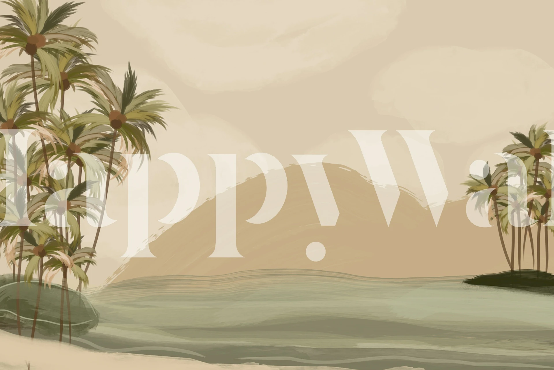 Palm trees and ocean view in warm tones wallpaper