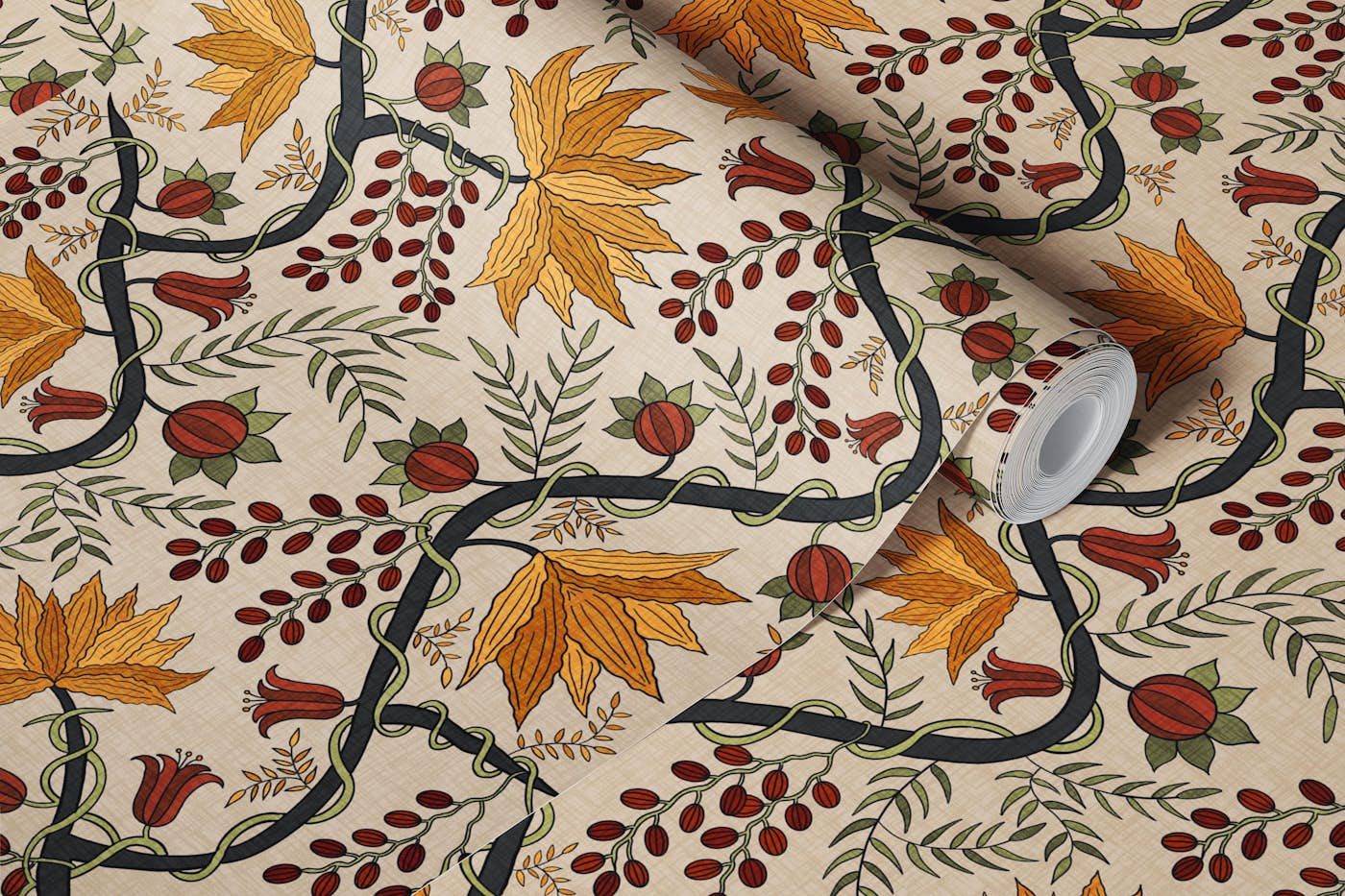 Fruits and Vines Gold - M wallpaper roll