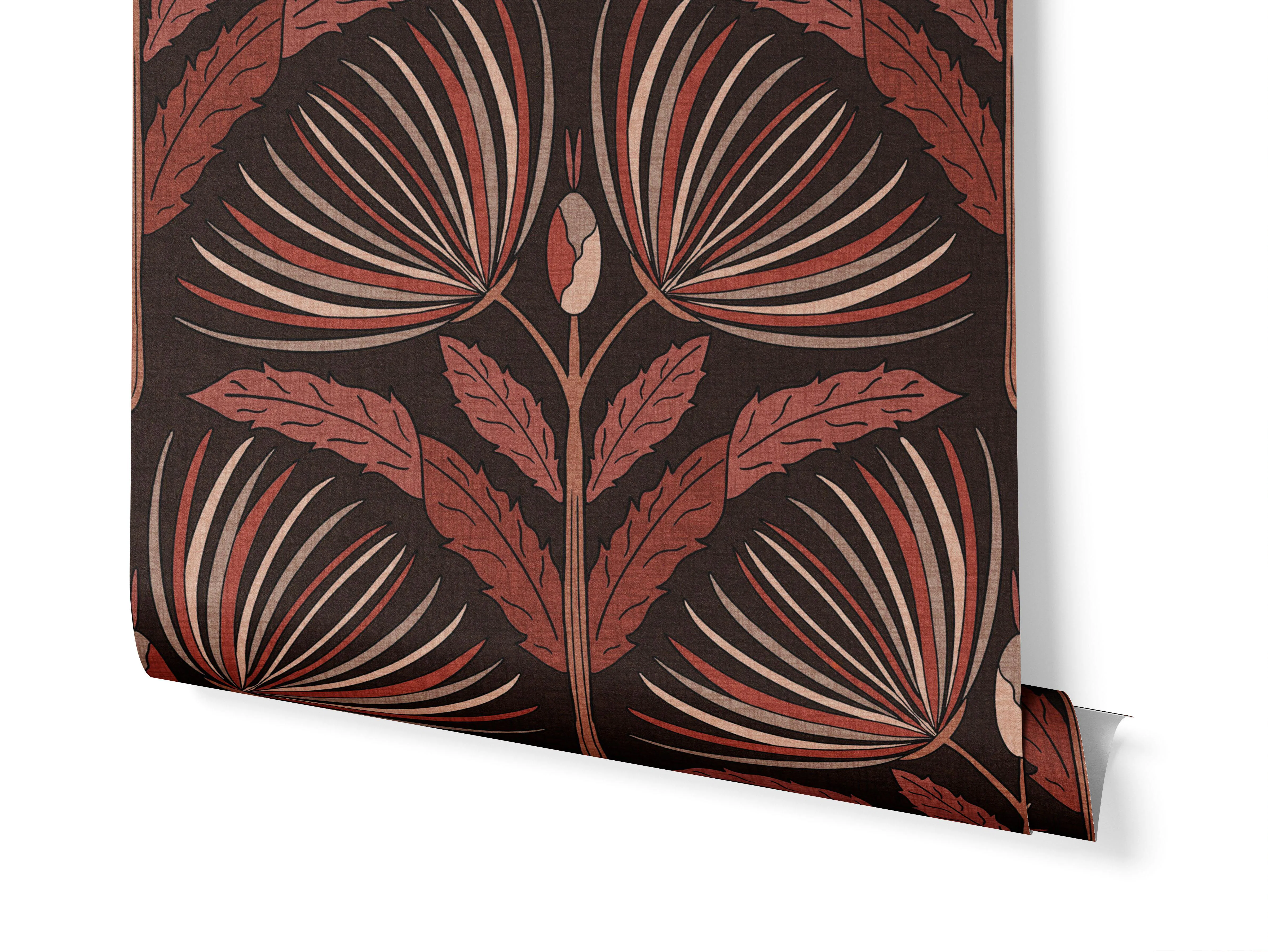 Cocoa Brown Spider Mums - Art Deco Floral wallpaper roll