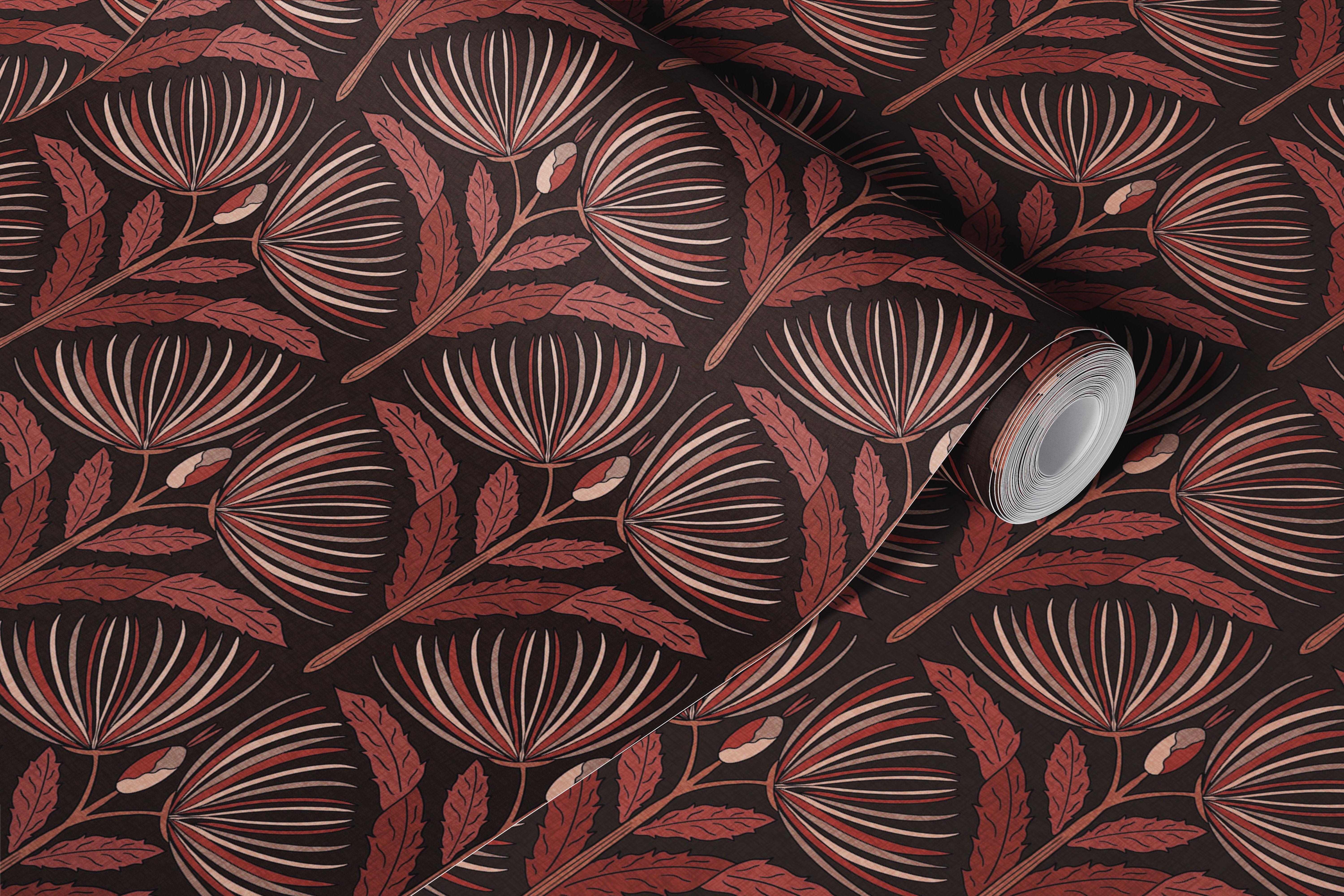 Art Deco spider mums wallpaper in a cocoa room
