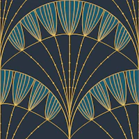 Art Deco Scallop Naval Blue Gold tapety