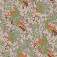 Peacock Garden in orange green teal beige wallpaper
