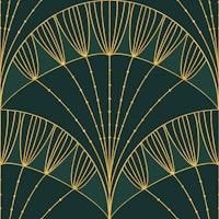 Art Deco Scallop Dark Teal Gold tapete