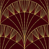 Art Deco Scallop Dark Maroon Gold tapete