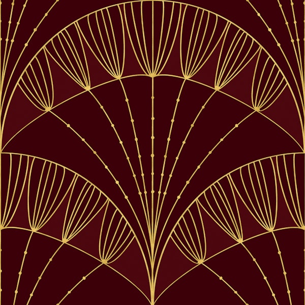 Art Deco Scallop Dark Maroon Gold